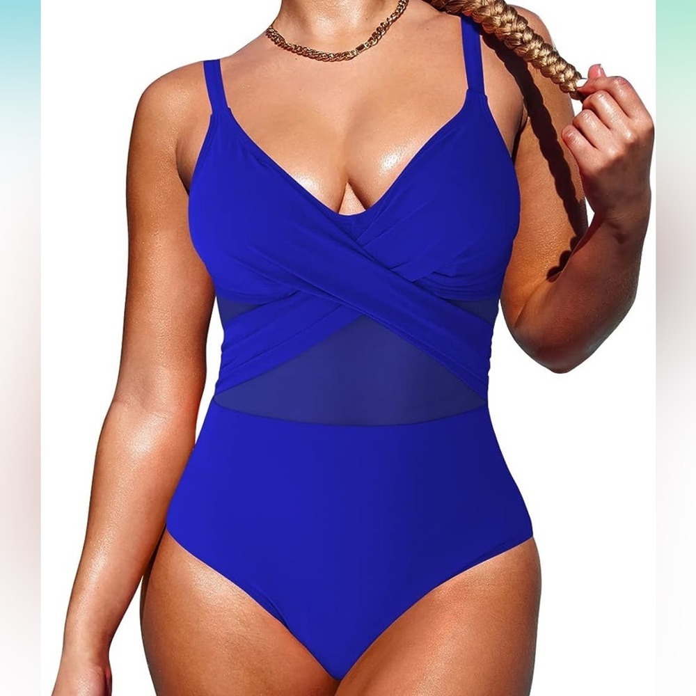 Viottiset Cross Front Cut Out One Piece Swimsuit Tummy Control High Waist size S